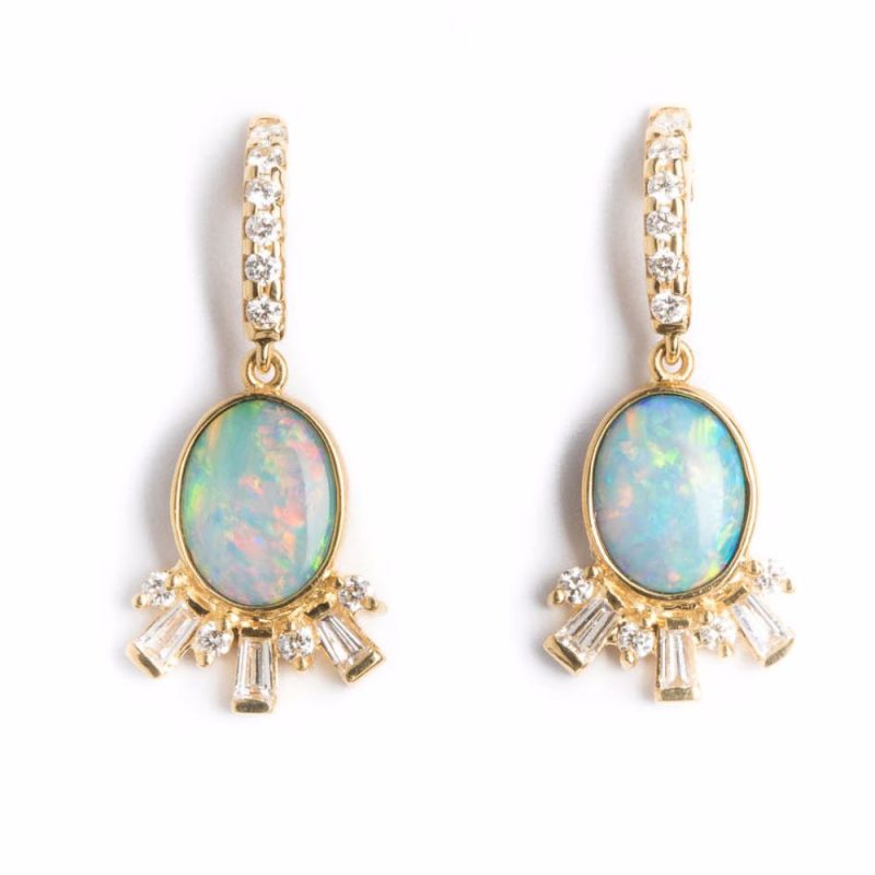 Gold, Opal and Diamond Earrings from Kajal Naina