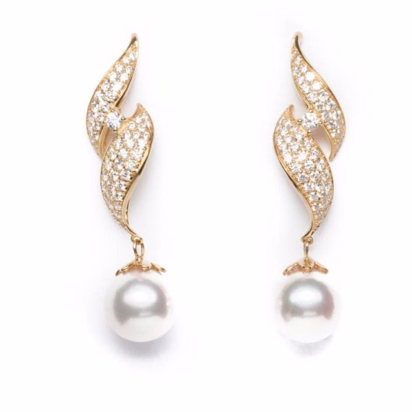 Gold, Diamond, Japanese Akoya Pearls Bespoke Earrings online from Kajal Naina