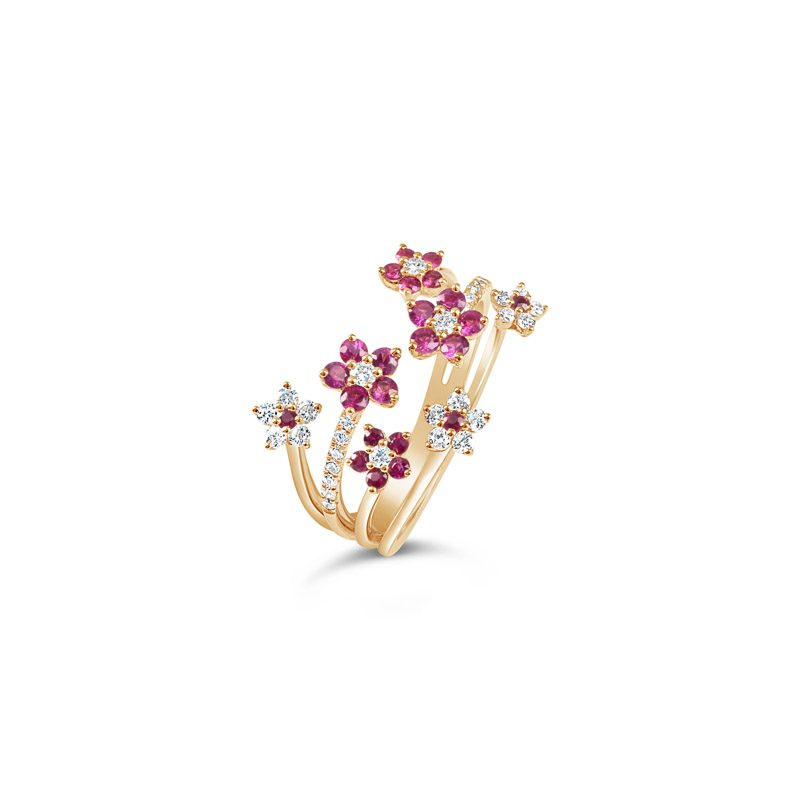 Gold | Diamond | Ruby Floral | Blossom Ring online from Kajal Naina