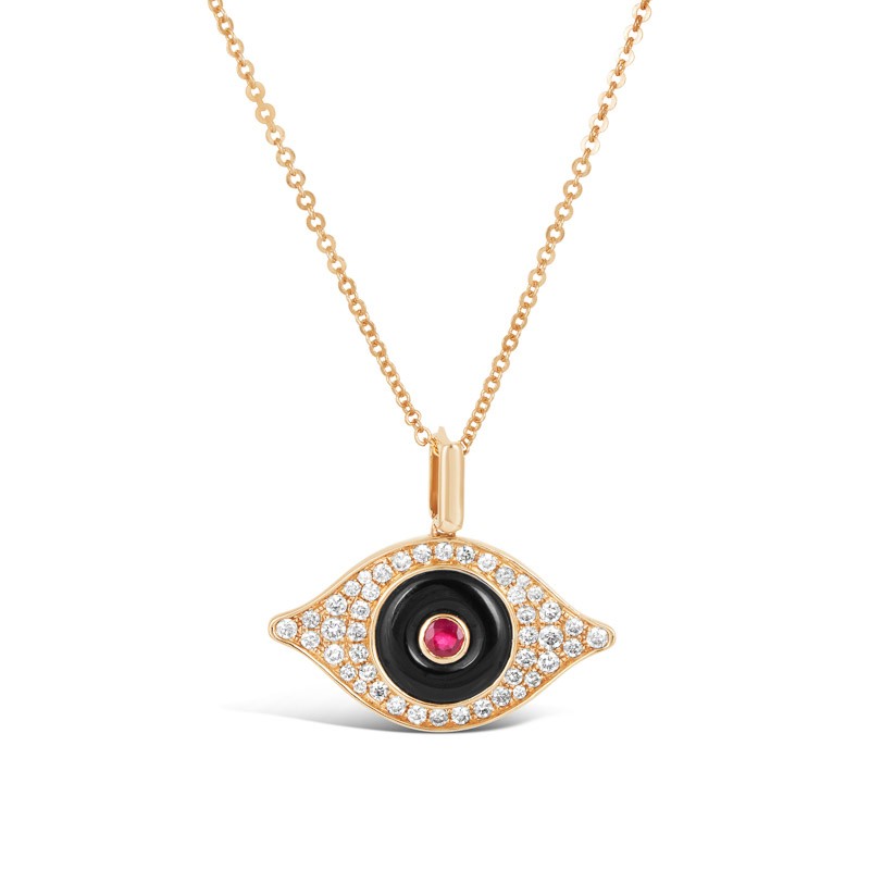 Gold | Diamond Evil Eye Good Luck Pendant Black online from Kajal Naina