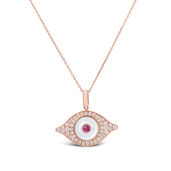 Gold | Diamond Evil Eye Good Luck Pendant White online from Kajal Naina