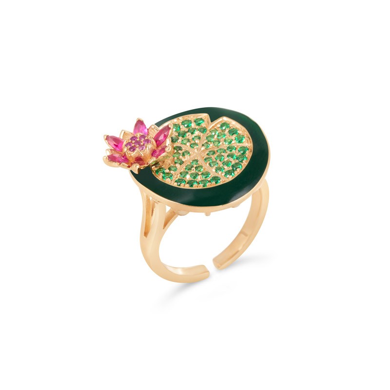 Gold | Tsavorite Lotus | Flower Ring online from Kajal Naina