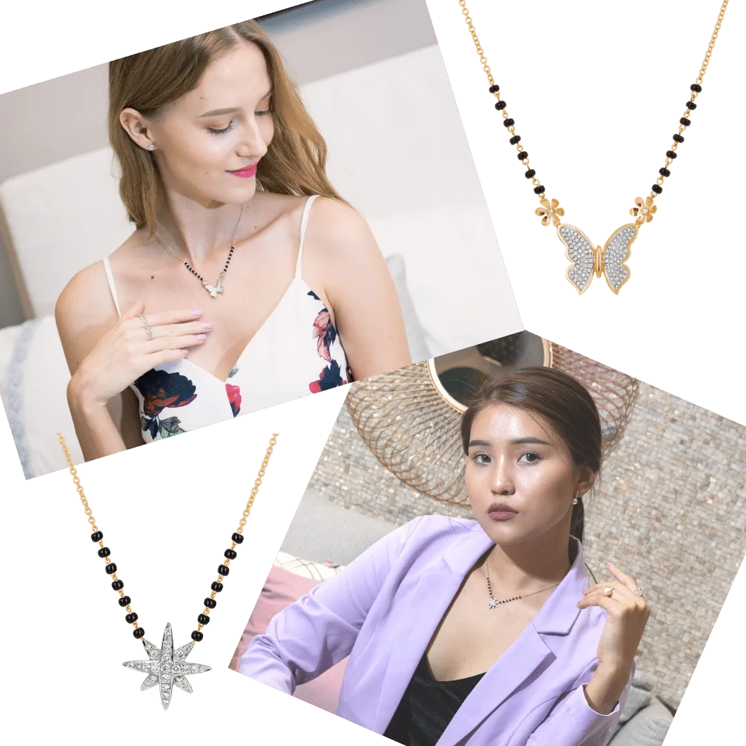 Mangalsutra Tara Asha Butterfly Diamond Gold Necklace Kajal Naina