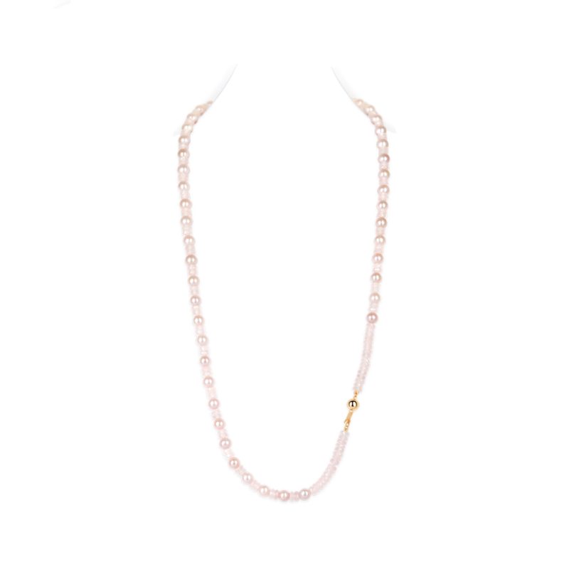 Lavender Pearl with Pink Quartz Gemstone Necklace
