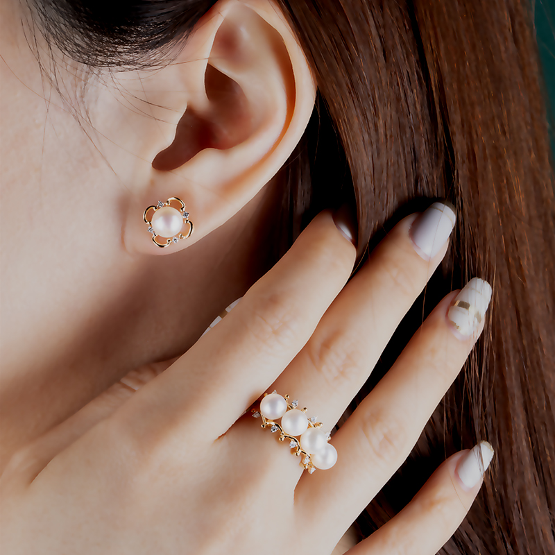 Ava Pearl and Diamond Ring/Earring