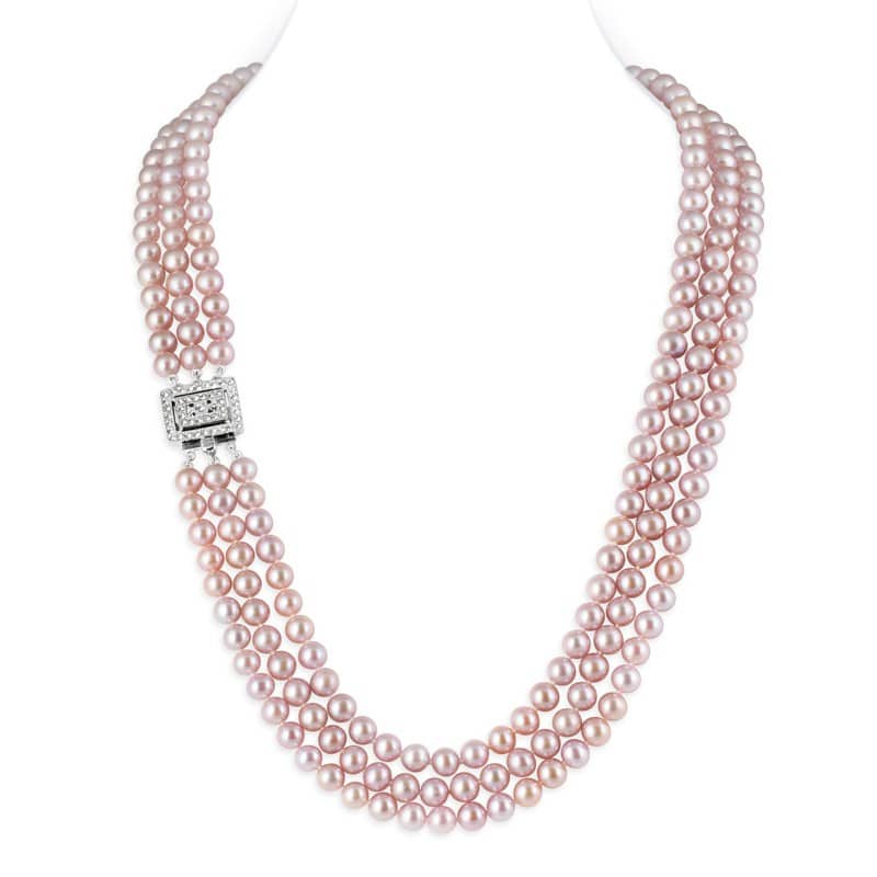 Kamala 3 Strands Lavender Round Pearl Necklace