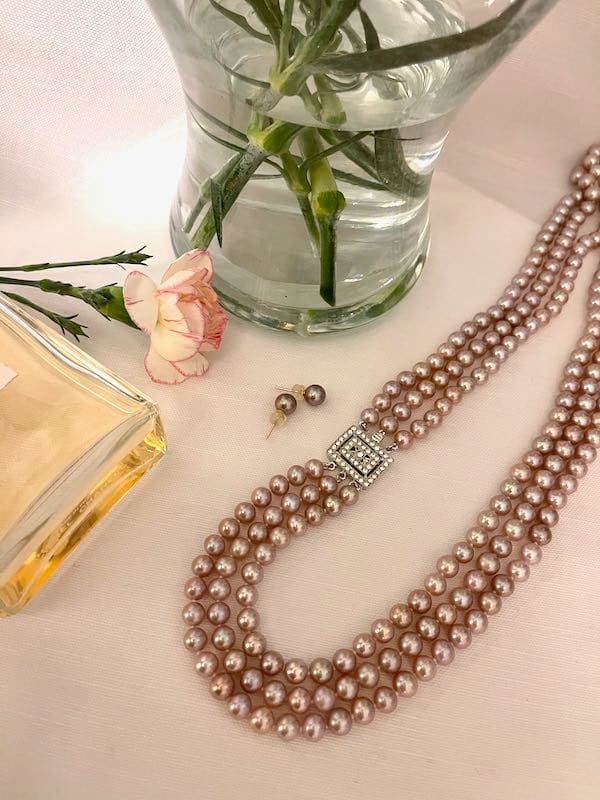 Kamala 3 Strands Lavender Round Pearl Necklace