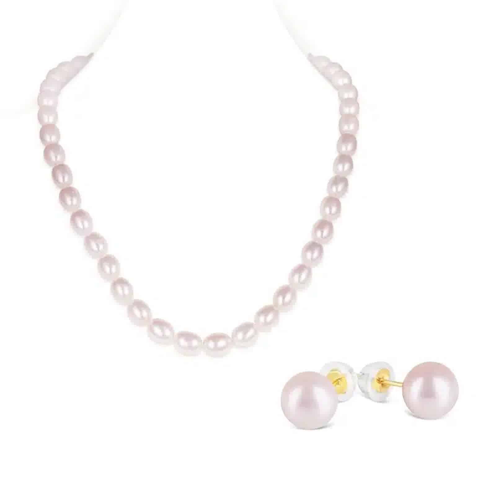 Diana Lavender Oval Pearl Necklace & Ear Studs Set