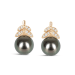 Double Diamond Leaf Tahitian Pearl Earrings