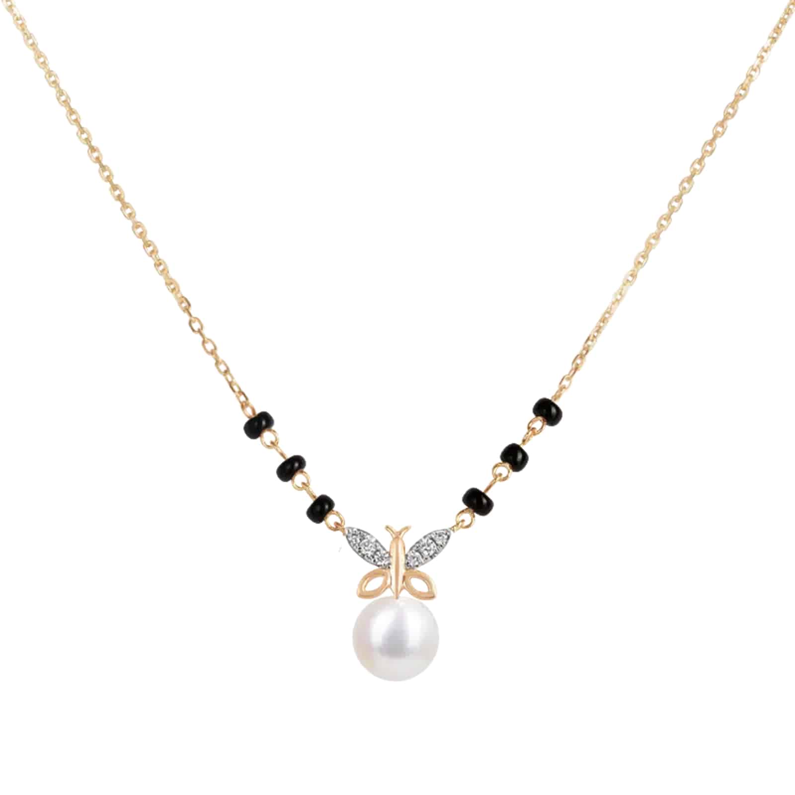 Butterfly Wings Diamond Mangalsutra with Pearl Drop/  6 beads
