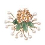 Mountain Beauty Laligurans Pendant/ Brooch with Pearl splash ( Gold Flower/ Green leaf )