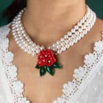 Mountain Beauty Laligurans Pendant/ Brooch  without Pearl Splash ( Red Flower/ Green Leaf)