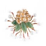 Mountain Beauty Laligurans Pendant/ Brooch with Pearl splash ( Gold Flower/ Green leaf )