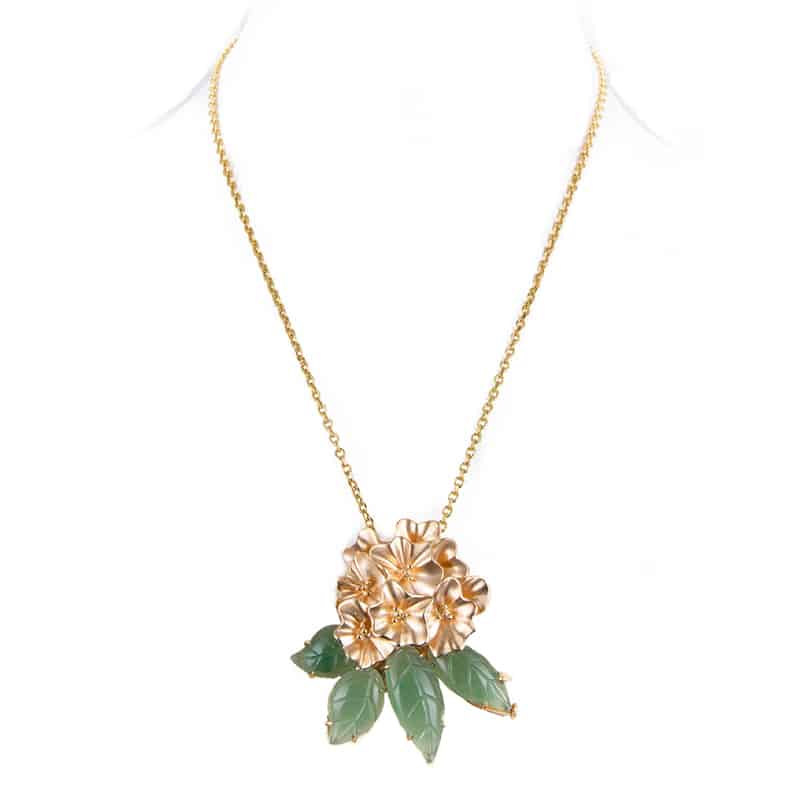 Mountain Beauty Laligurans Pendant/ Brooch  without Pearl splash (Gold Flower/ Green leaf )
