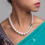 Anna Round Pearl Necklace / Emerald/ 11-14mm