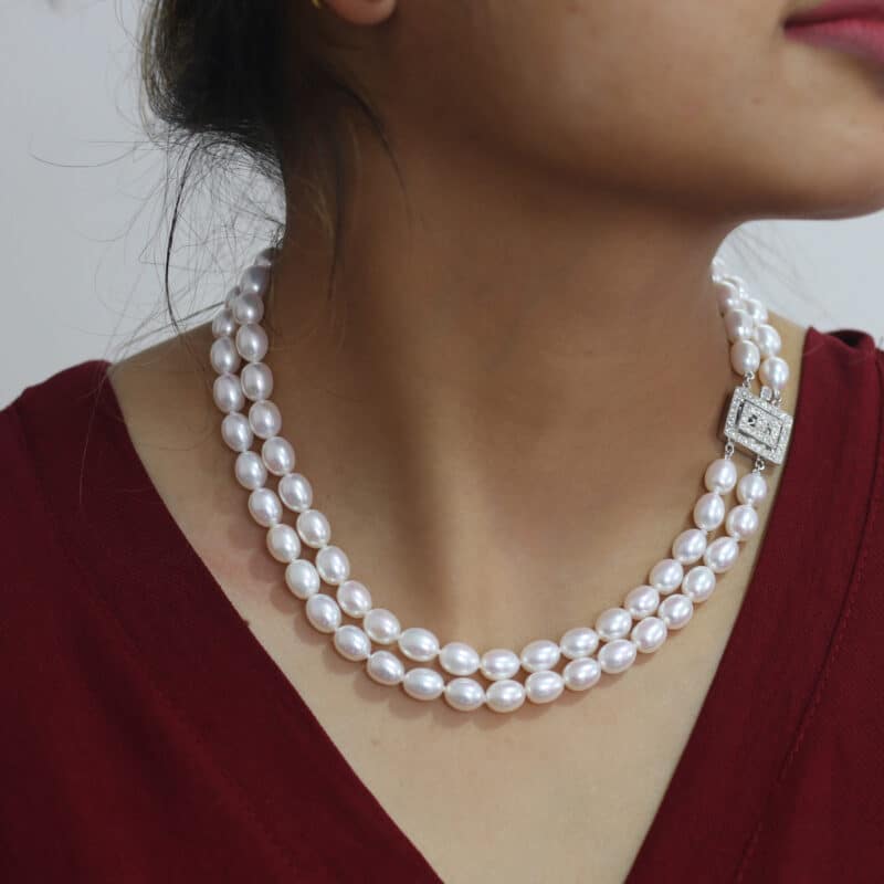 Kamala Double Strands Oval Pearl Necklace