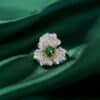 Exquisite Silver Pave Emerald Flower Ring – KN (Adjustable)