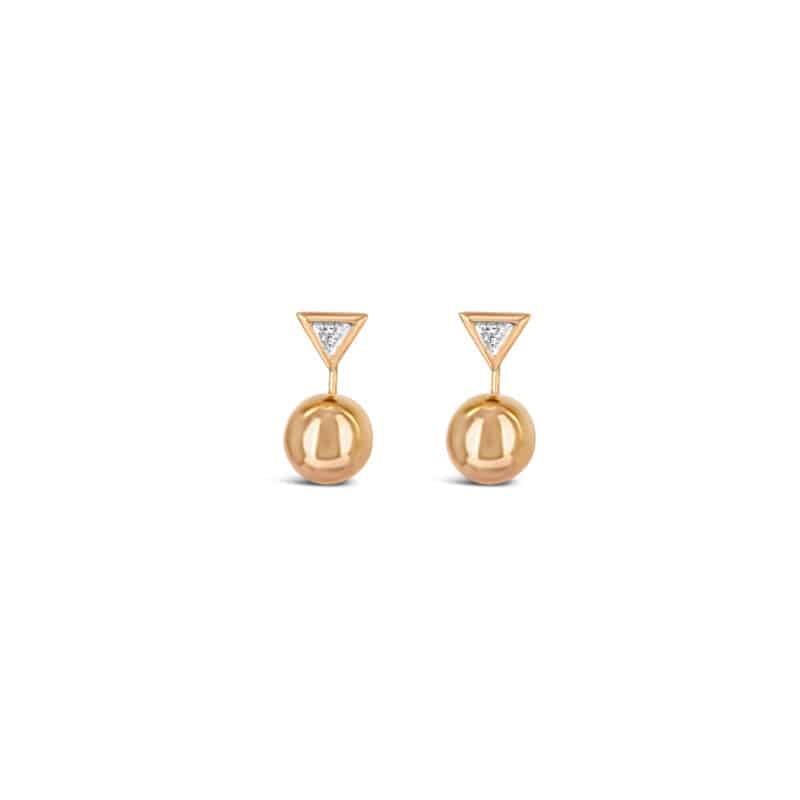 Gold Ball & Triangle Diamond Earring
