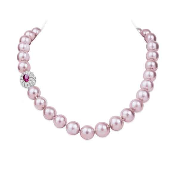 Anna Premium Edison Pearl Necklace/ Ruby/ 18 inches