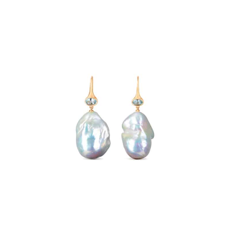Aquamarine Baroque Pearl Earrings (L)