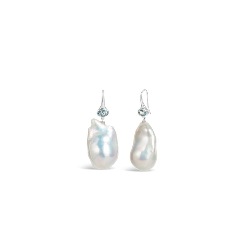Aquamarine Baroque Pearl Earrings (L)