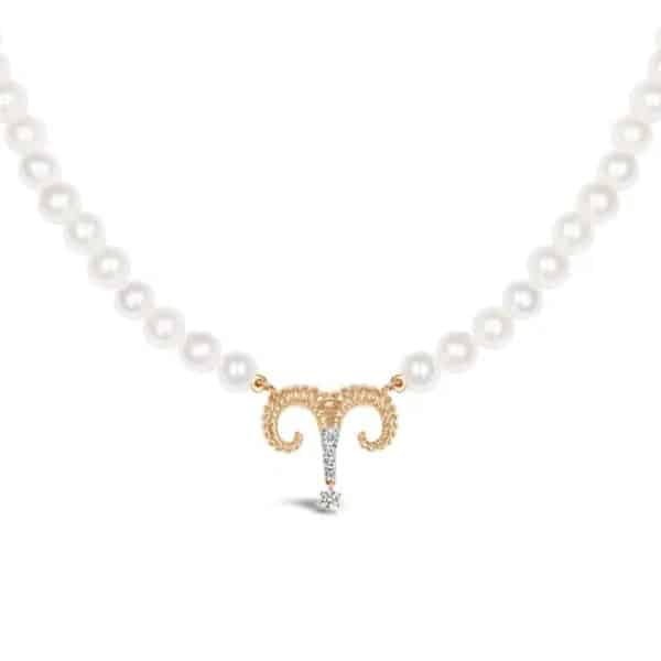 Aries Zodiac Oval Pearl Necklace