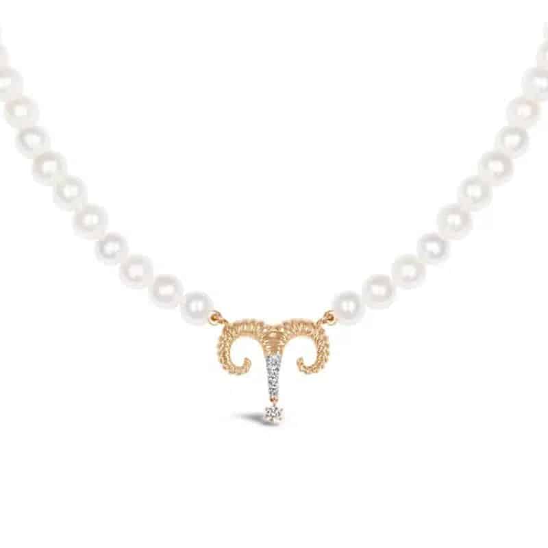 Aries Zodiac Oval Pearl Necklace