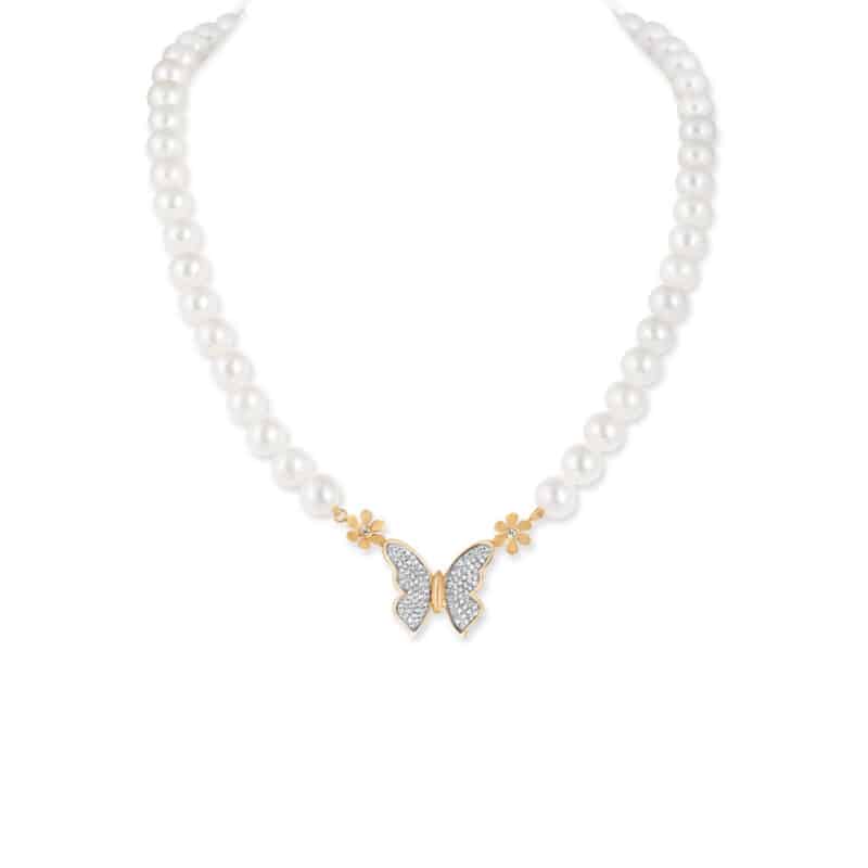 Asha Butterfly Near Round Pearl Necklace