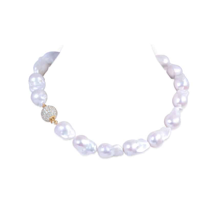 Baroque Pearl Necklace with Pave Ball Pave Clasp.