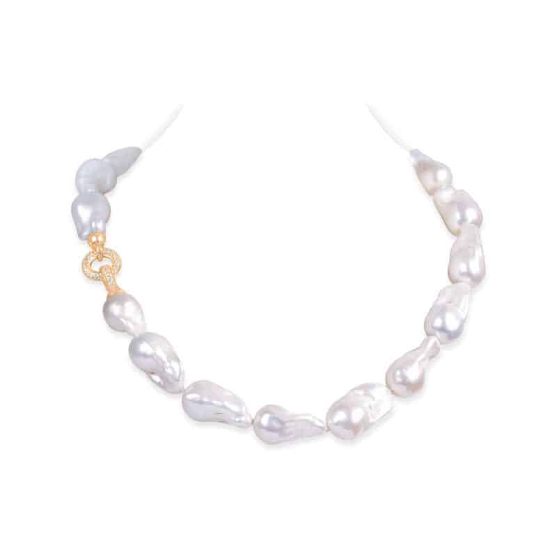 Baroque Pearl Necklace with Ring Pave Clasp
