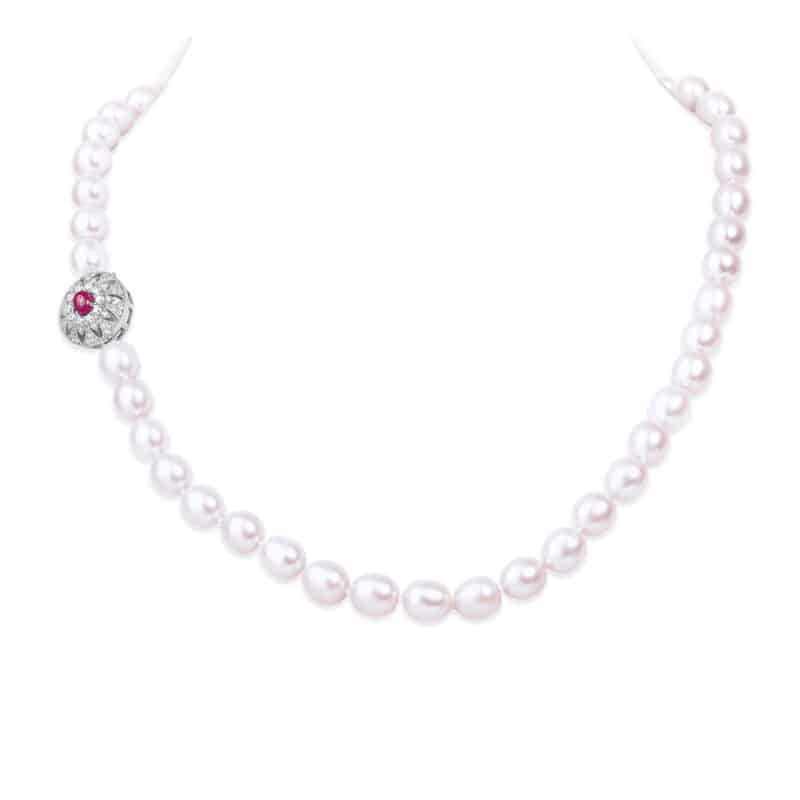 Bella Lavender Oval Pearl Necklace /Ruby Clasp