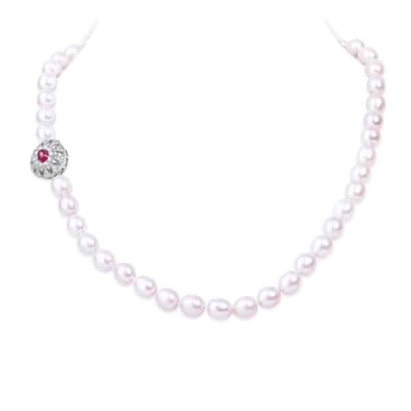 Bella Lavender Oval Pearl Necklace / Ruby Clasp / 18 Inches