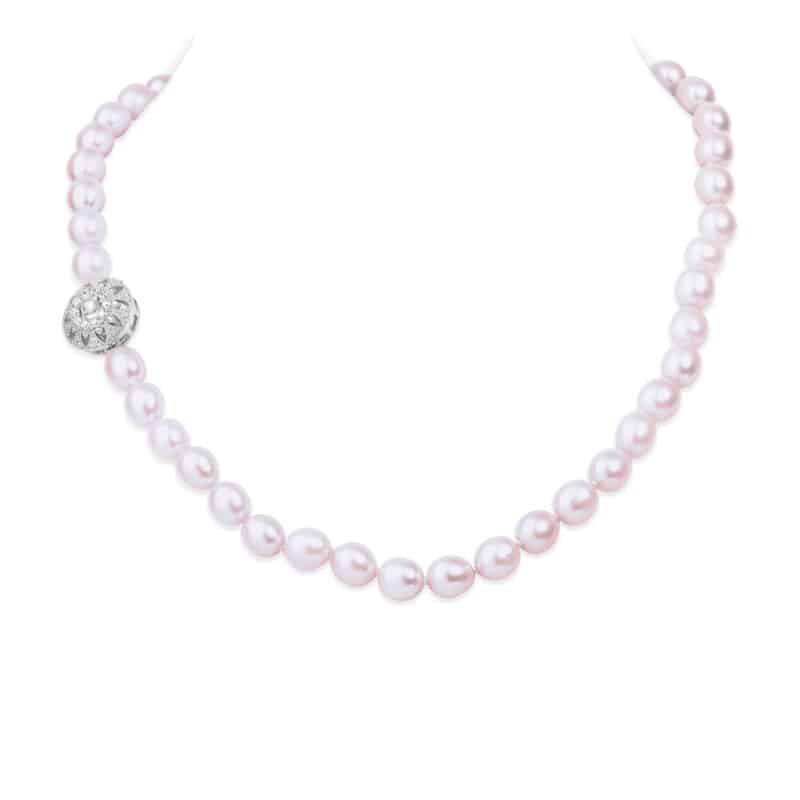 Bella Lavender Oval Pearl Necklace / Moonstone  Clasp / 23 Inches