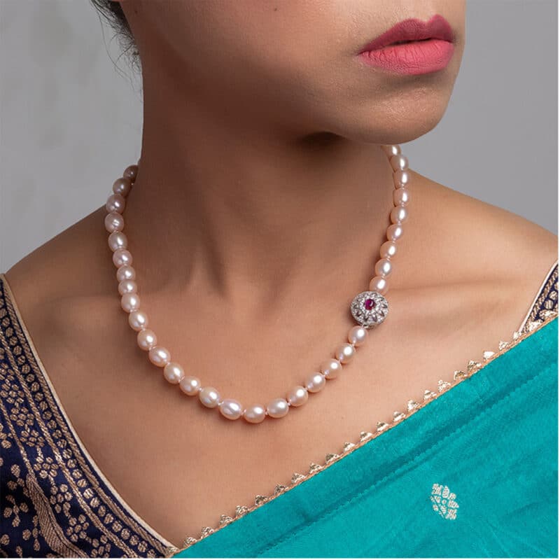 Bella Lavender Oval Pearl Necklace /Ruby Clasp