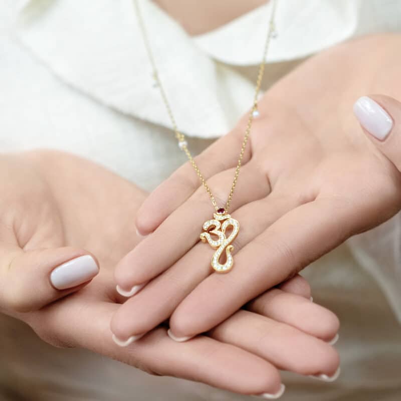 Blessing Aum & Lotus Long Satoir Necklace