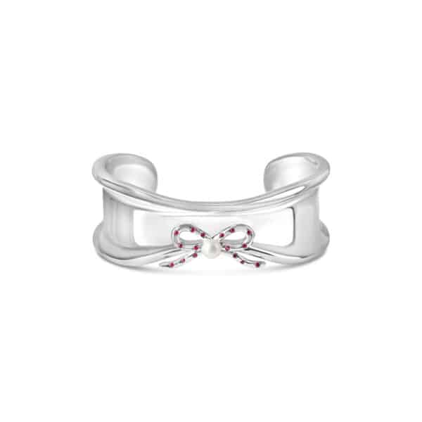 Blushing Bow Cuff Bracelet (Silver)