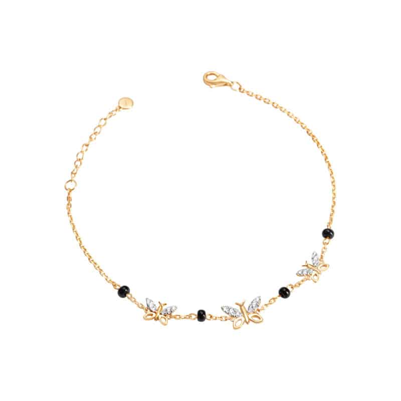 Butterfly Wings Diamond Bracelet with Black Beads (Adult)
