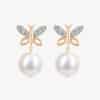 Butterfly Wings Diamond Earrings with Round Pearl Drop / Regular size