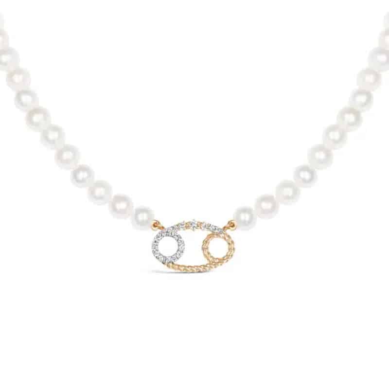 Cancer Zodiac Oval Pearl Necklace