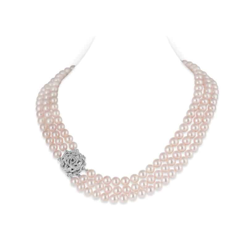 Cher 3 Strands Pearl Necklace/ Round Lavender