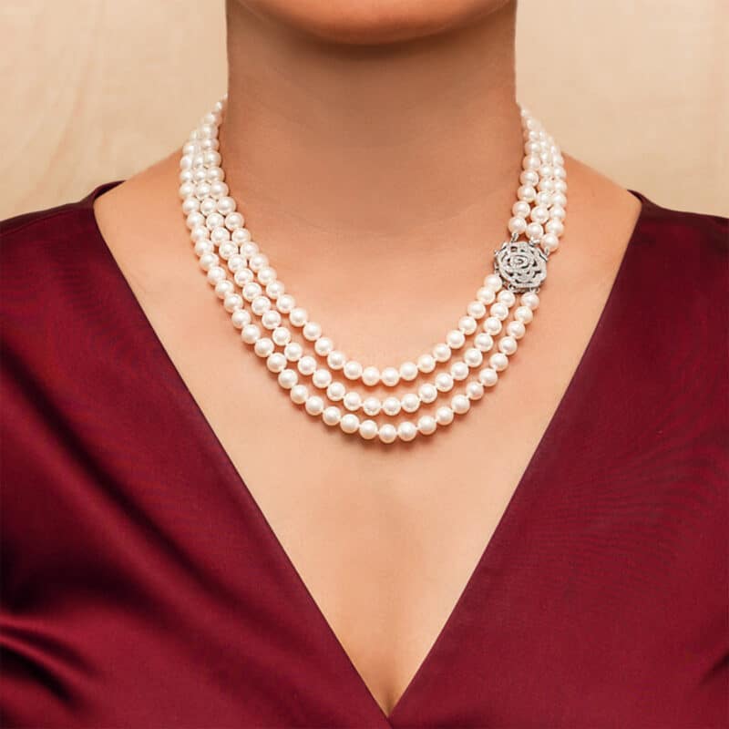 Cher 3 Strands Pearl Necklace/ Round Lavender