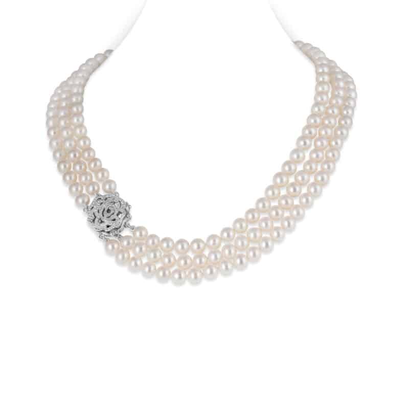 Cher 3 Strands Pearl Necklace/ Round white
