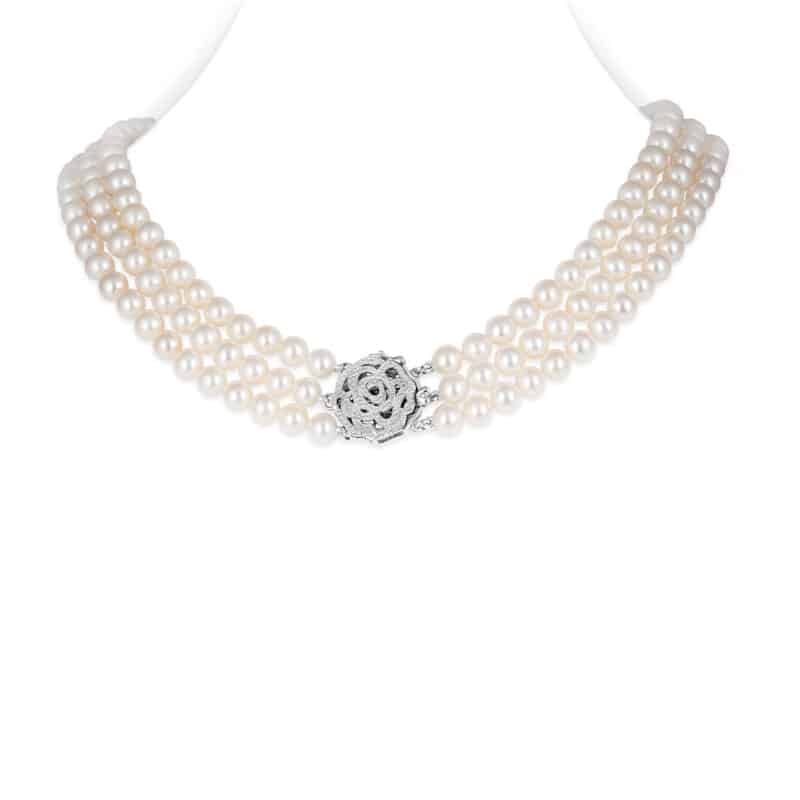 Cher 3 Strands Pearl Necklace/ Round white