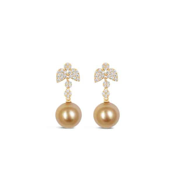 Kate Diamond and Golden Pearl Earrings/ South Sea Pearls