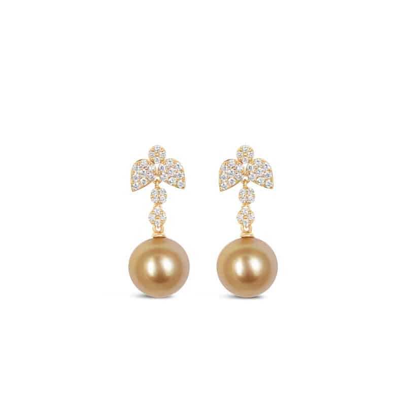 Kate Diamond and Golden Pearl Earrings/ South Sea Pearls