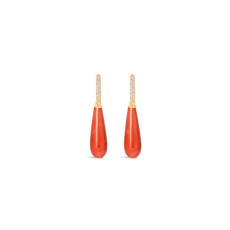 Coral and Diamond Drop Earrings 18K
