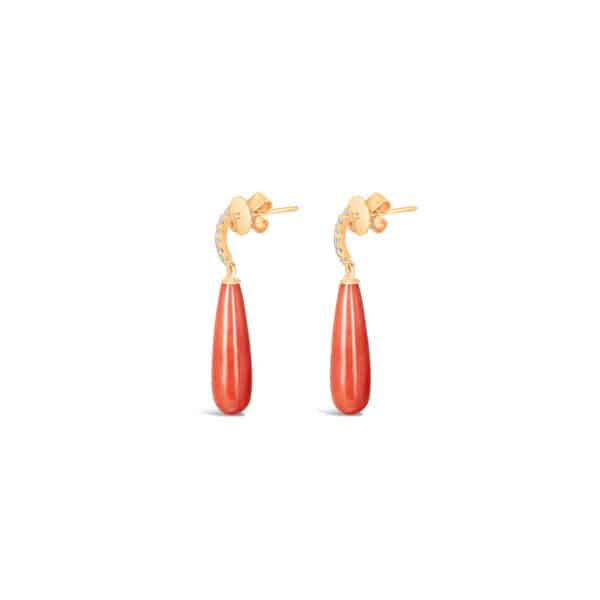 Coral and Diamond Drop Earrings 18K