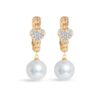 Diamond Heart Huggies with Pearl Drop