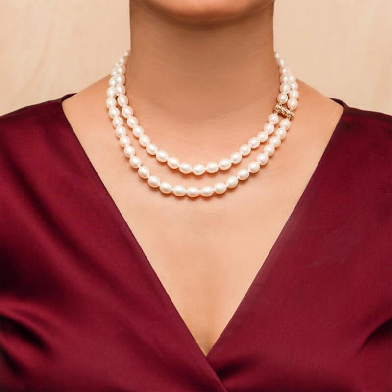 Diana Double Oval Pearl Necklace (Tube Clasp)
