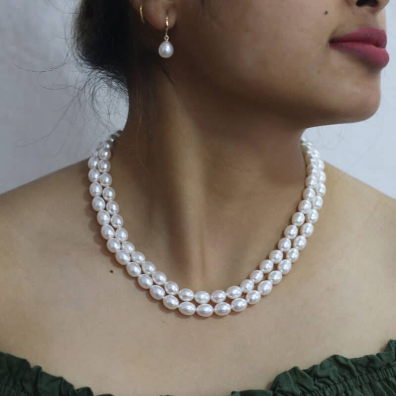Lily Double Strands Oval Pearl Necklace